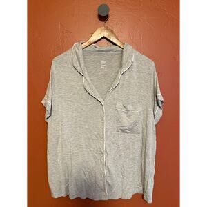 Stars Above Soft Gray Collared Button Sleep Top